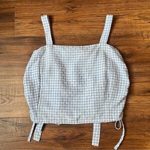 Womens Blue‎ White Gingham Cropped Top Bows Y2K Cottagecore Coquette Boho Small